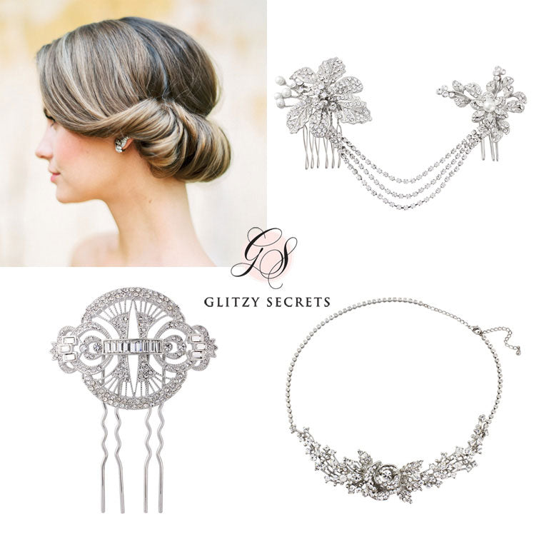 Beautiful hair accessories for a gibson tuck updo