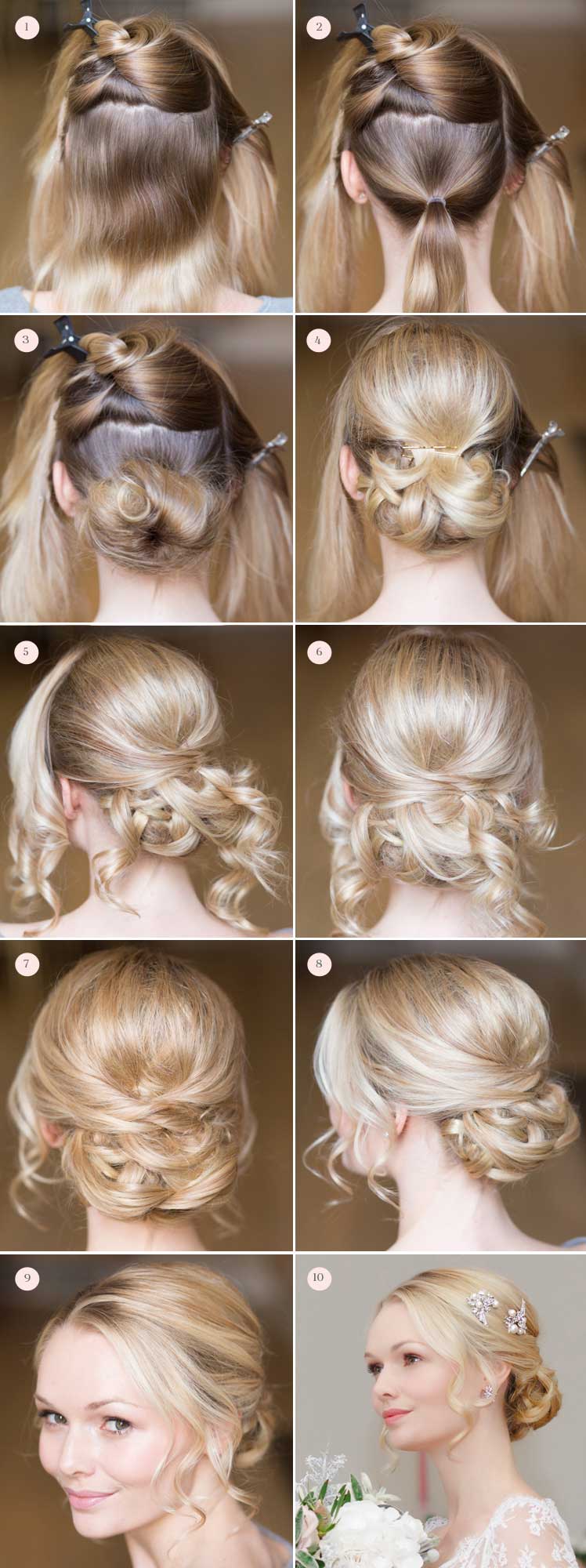 Low chignon bridal hair tutorial