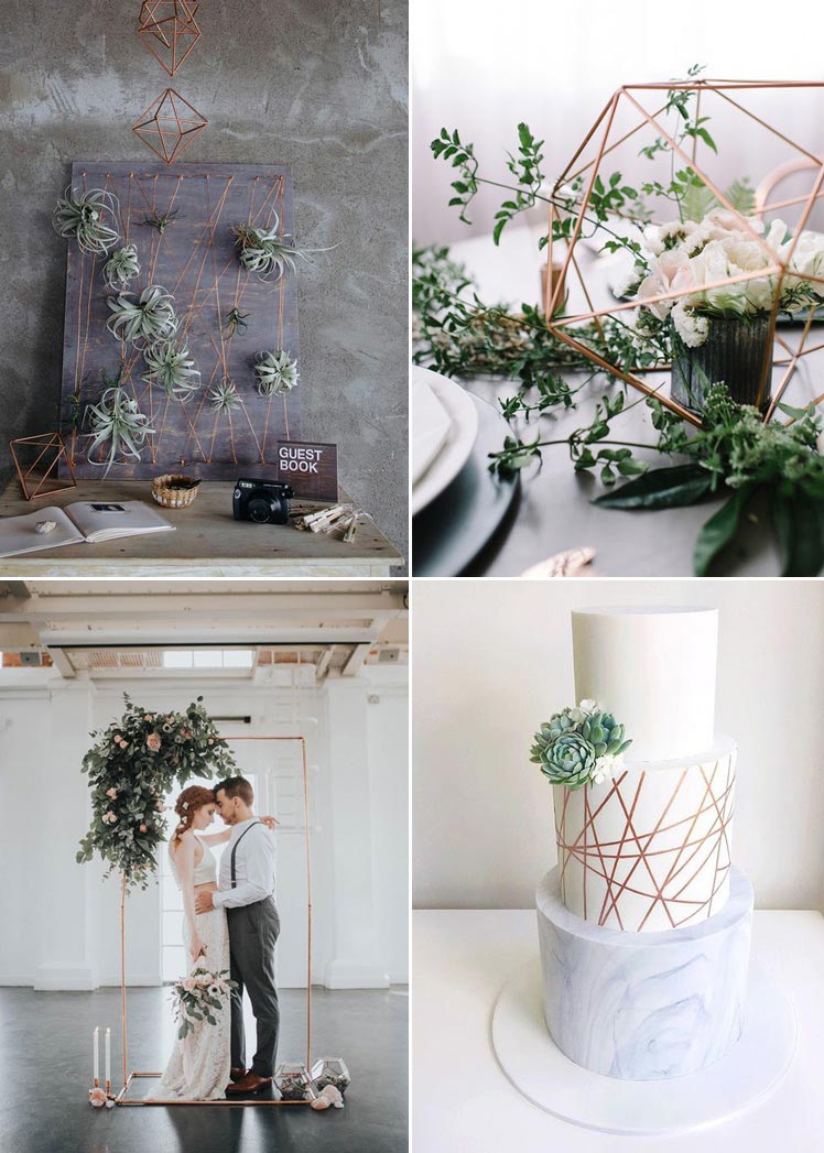 Modern minimalist wedding theme with geometric accents