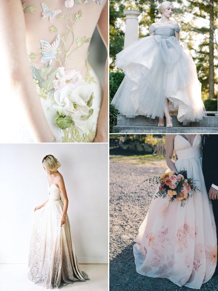 Floral detail pastel wedding dresses