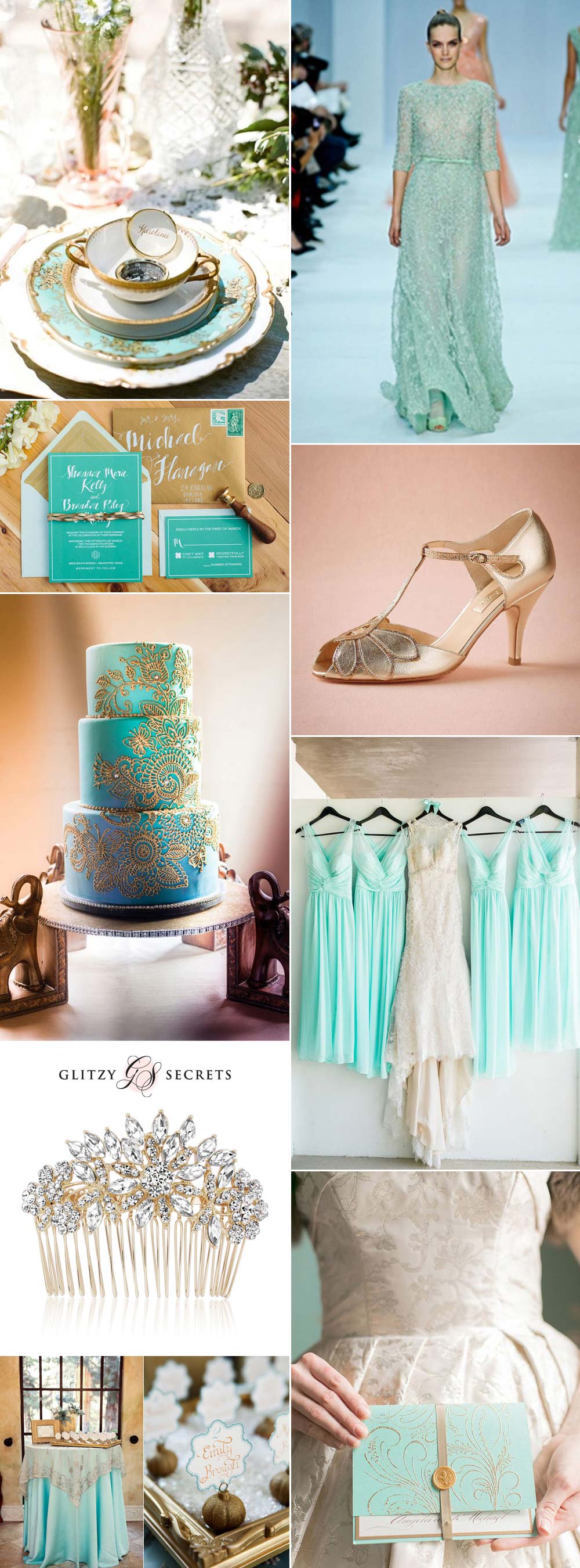 Aqua and gold theme wedding inspiration ideas