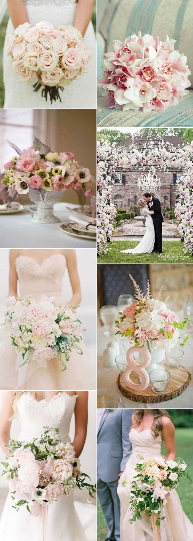 Blush wedding flower bouquet ideas