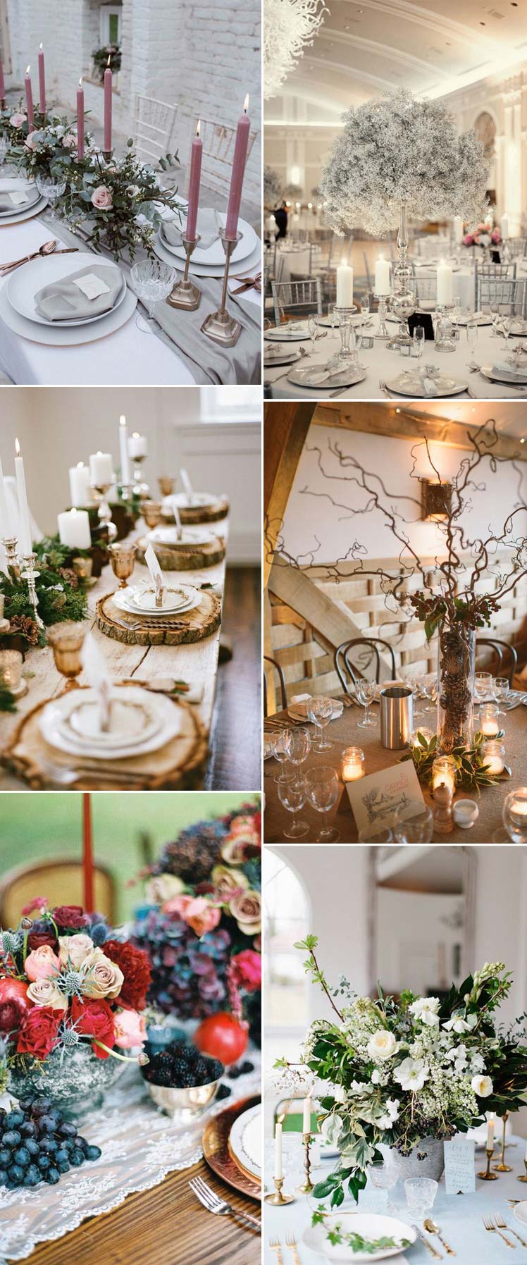 Wedding table decor with a Christmas theme