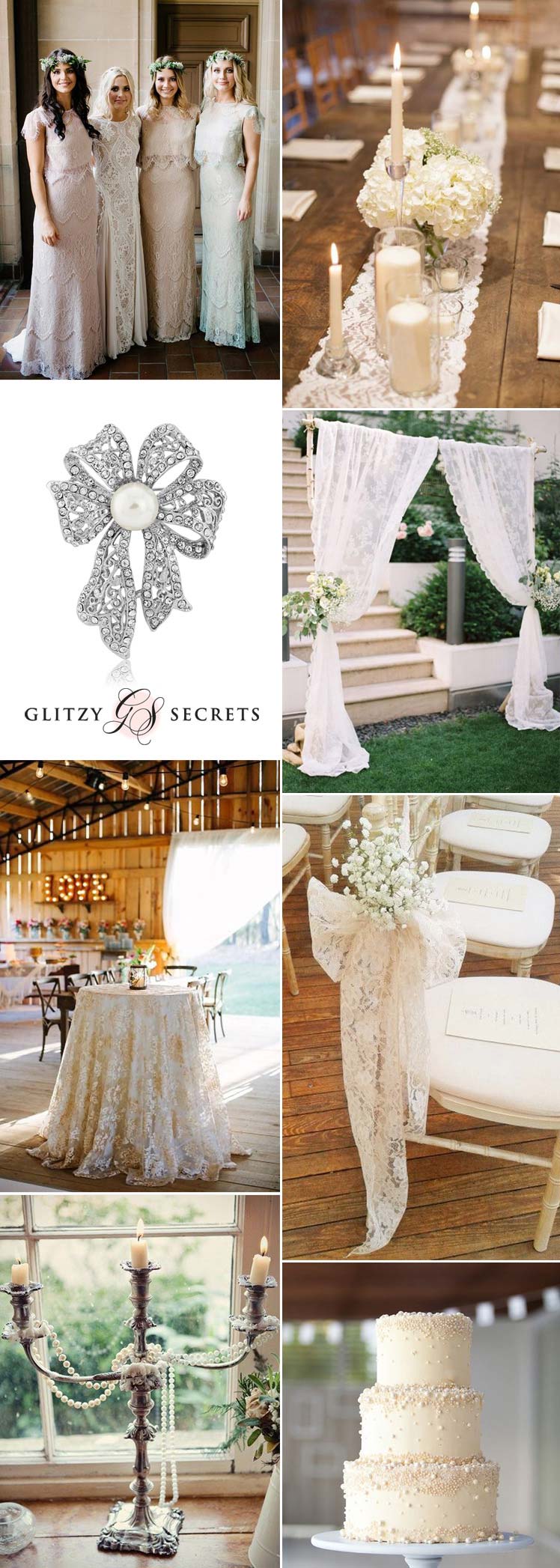 Elegant lace and pearl wedding theme ideas