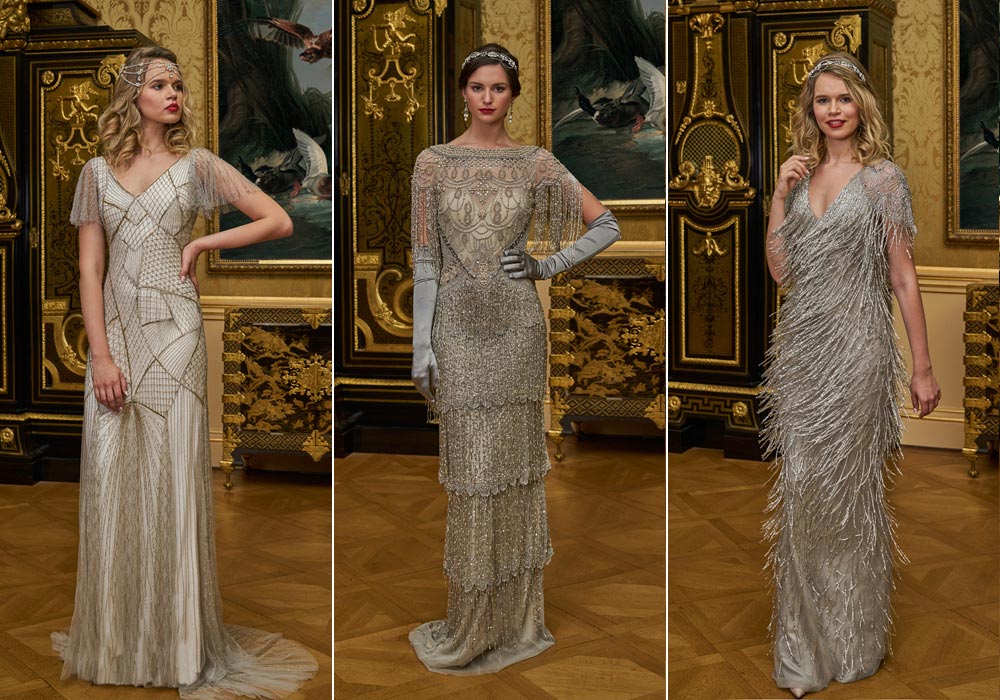 Metallic bridal gowns for 1920s glamour