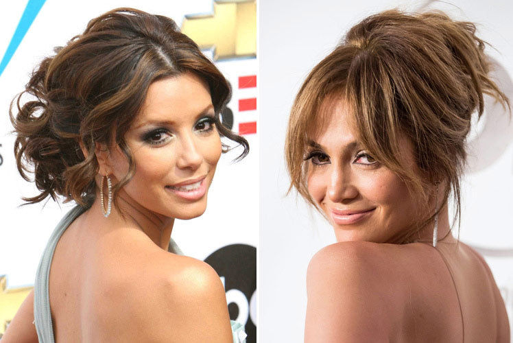 Eva Longoria and Jennifer Lopez go for wavy up-do hairstyles