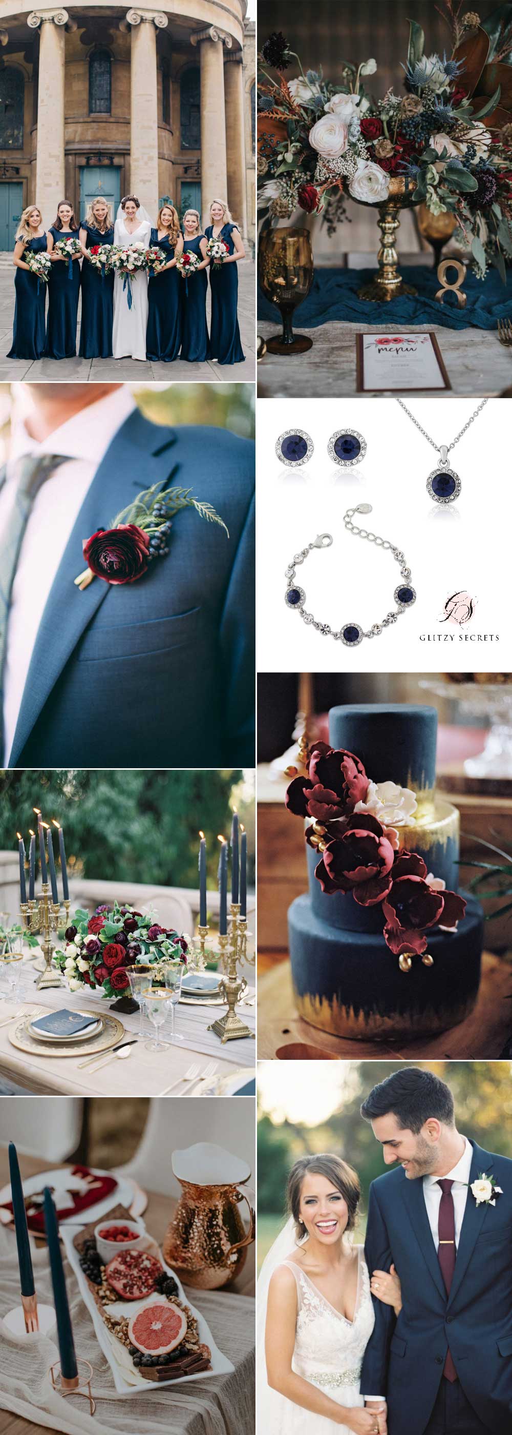 Inspiration for a burgundy and navy wedding theme