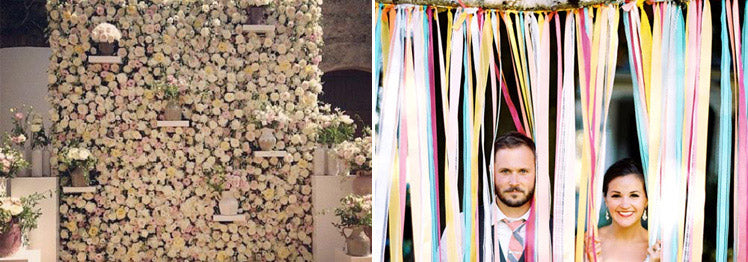 Wedding flower wall and ribbons