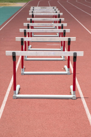 Row of hurdles on a track