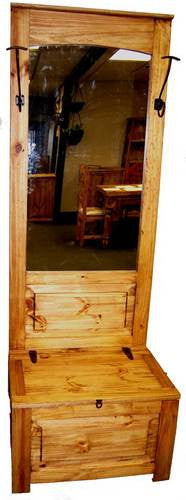 Description:
Functional hall tree with mirror, two hooks and trunk for storage. Trunk measures 25W x 13"D X 17H