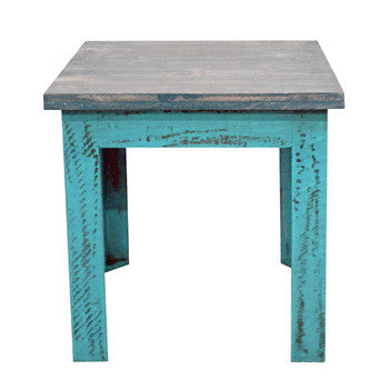 Description:
Rustic turquoise scraped rectangle end table.