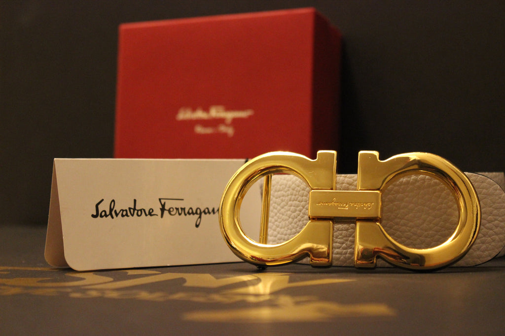 Salvatore Ferragamo Reversible Black  White Gold Buckle