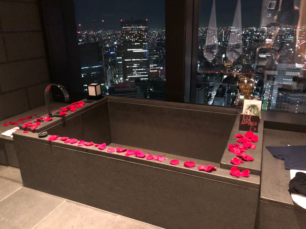 The bathtub! The rose petals were added by the staff because we had just gotten engaged. 