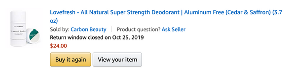 LOVEFRESH Natural Deodorant on Amazon (click to shop)