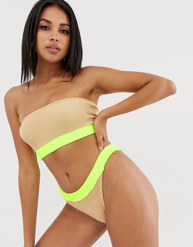 crinkle bikini with neutral contrast in fluro yellow | ASOS 43USD