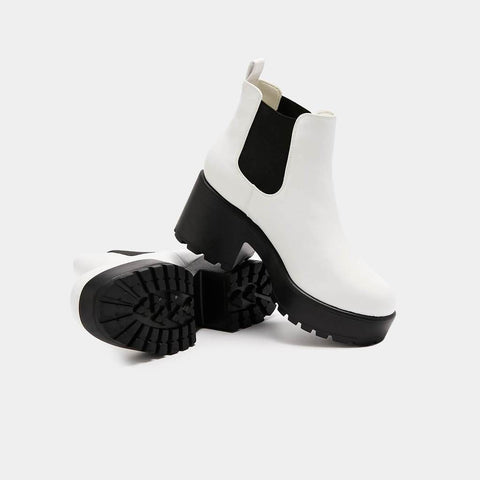 Kai white chunky chelsea boots, 47USD | Koi Footwear