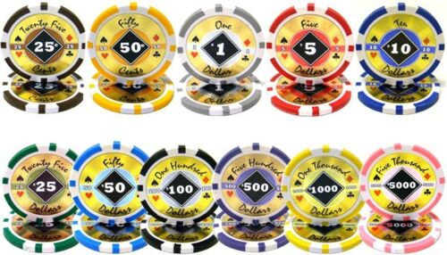 New 600 Black Diamond 14g Clay Poker Chips Set with Aluminum Case Pick Chips! 