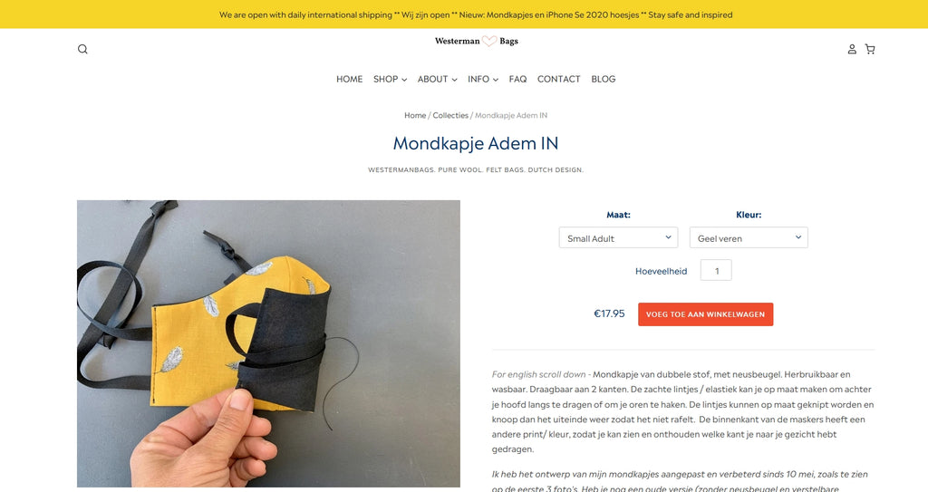 Westermanbags, mondkapjes webshops Shopify