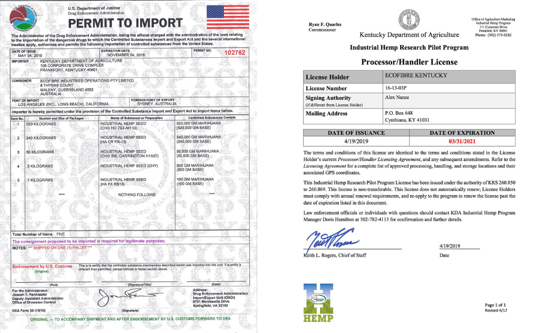 DEA license to import hemp seeds, granted to Ecofibre