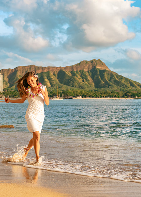 Woman in stylish clothes on Hawaii Beach