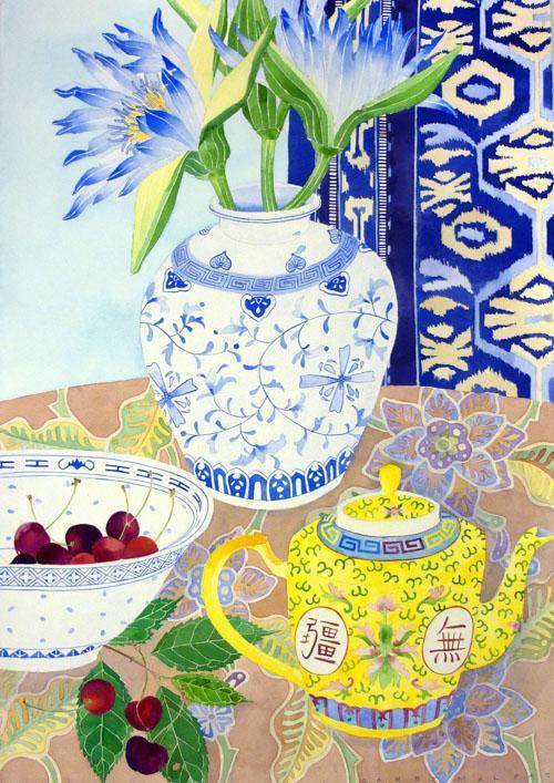 Gabby Malpas Waterlilies and Yellow Teapot Fine Art Print