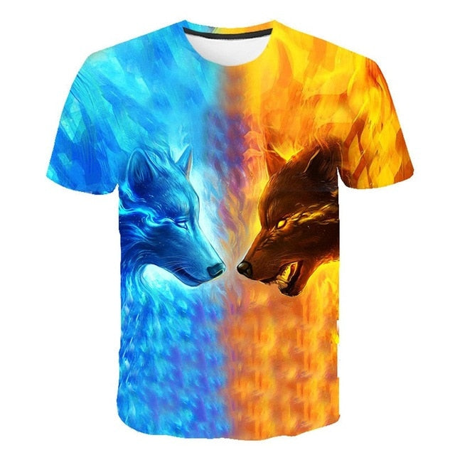Flaming Wolf T-Shirt Wolves Tee 