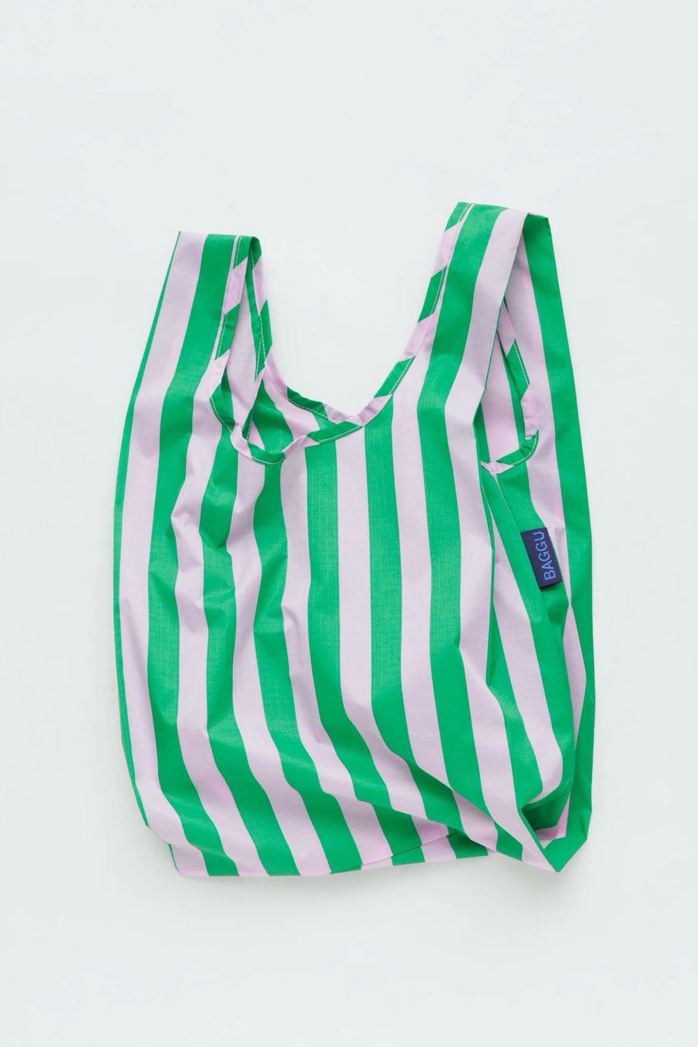 Baby Pink + Green Awning Stripe Baggu