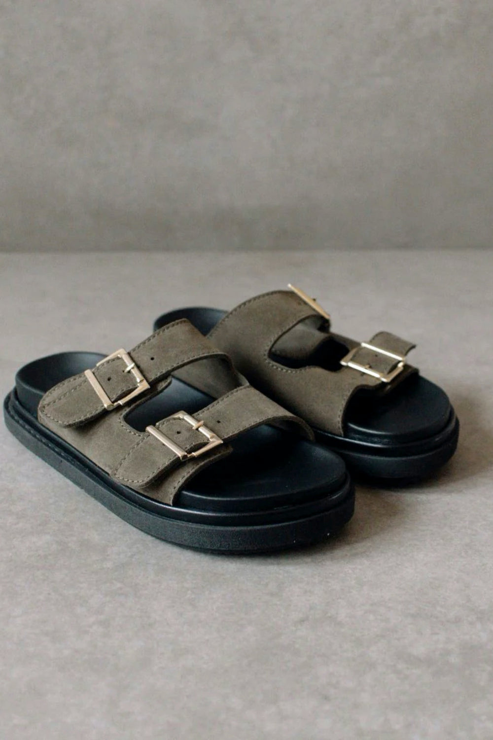 Khaki Suede Buckle Sandal