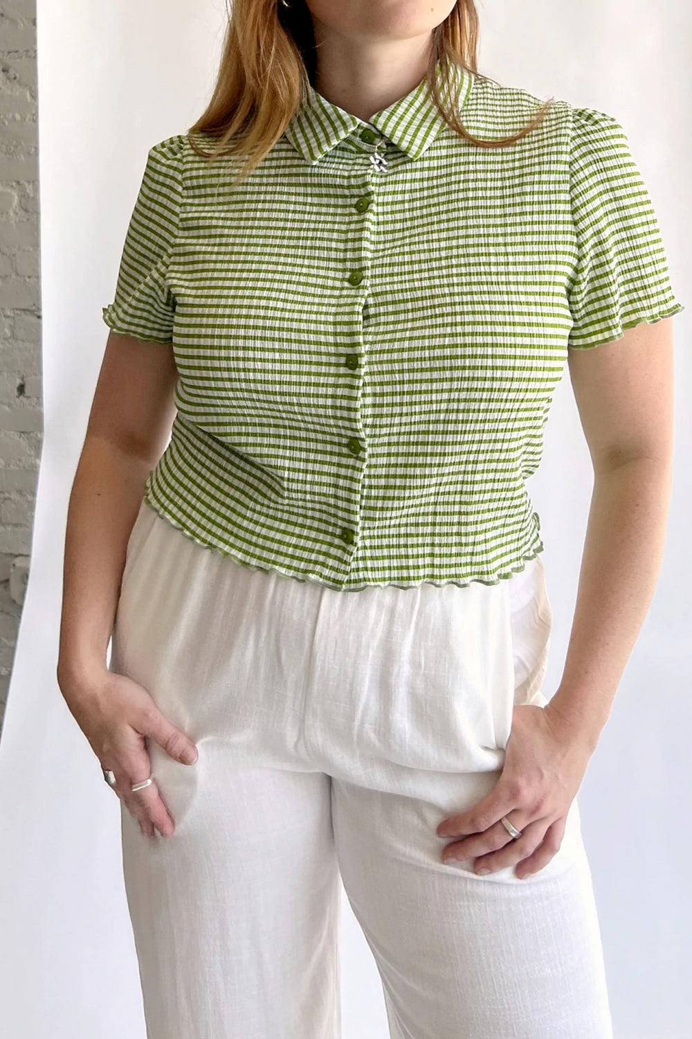 Olive Check Sabrina Top