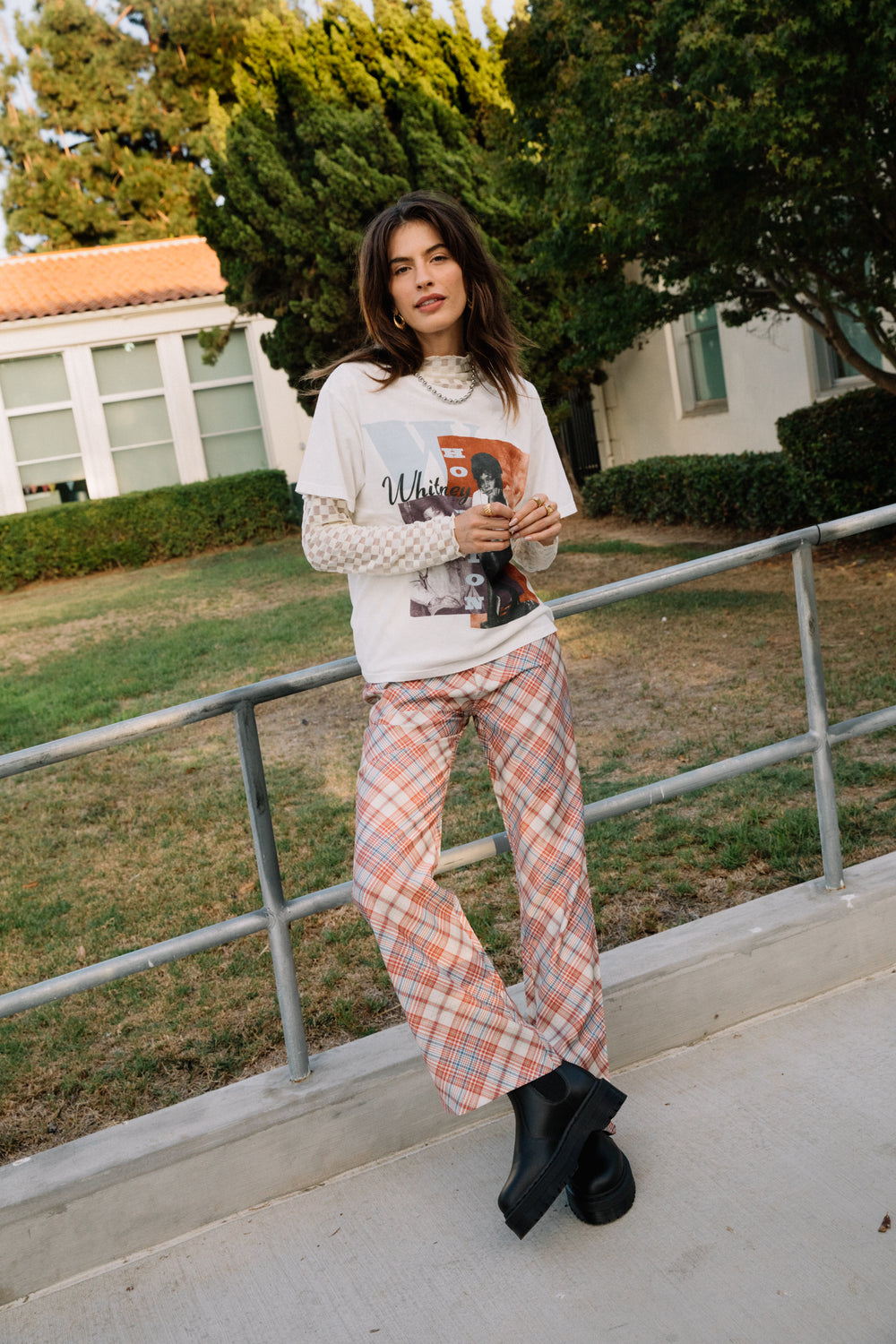 Pomegranate Plaid Bootcut Pant