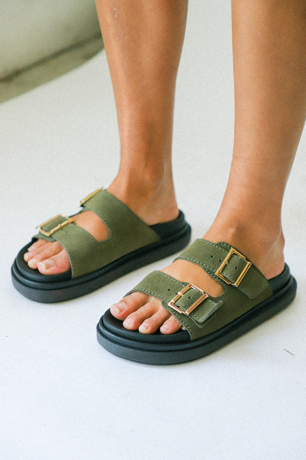 Khaki Suede Buckle Sandal