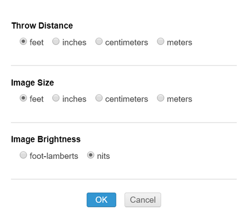 Projection Calculator Units