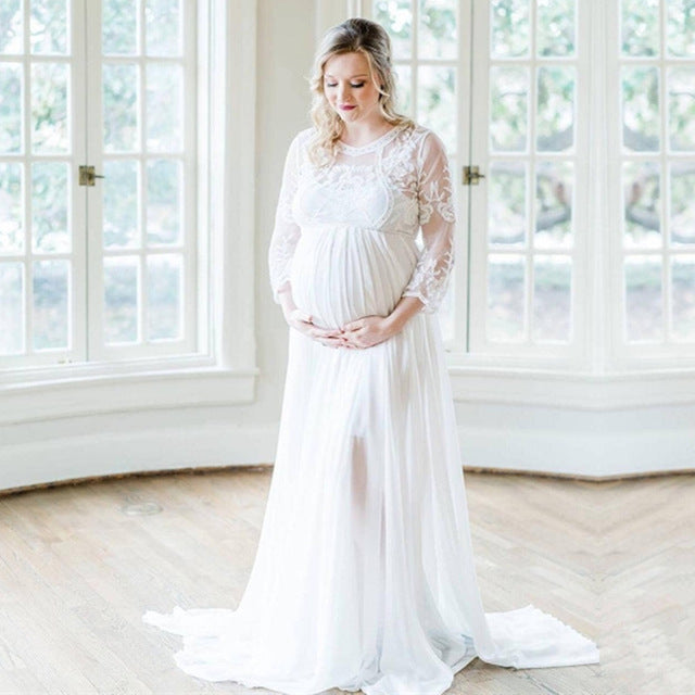 white crochet maternity dress