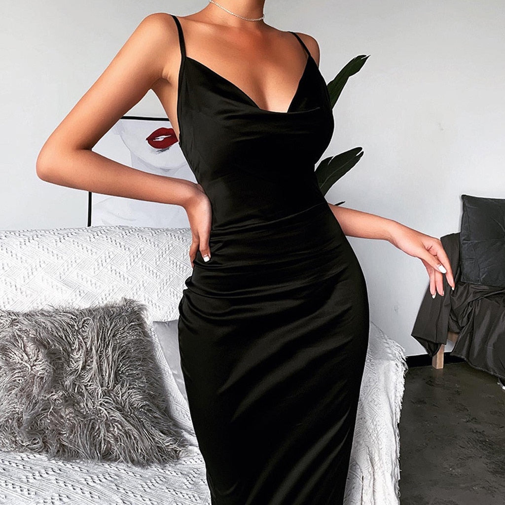 black slip silk dress