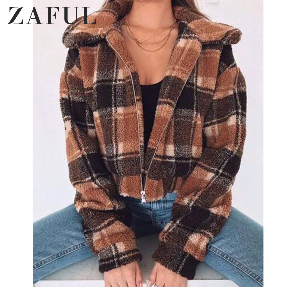 plaid faux fur sweatshirt