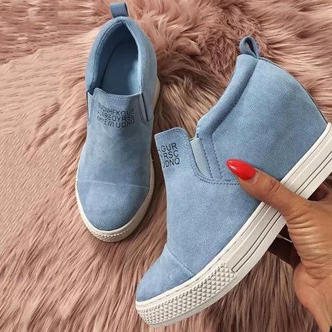 fashion letter slip on wedge sneakers faux suede wedge heel casual sneakers