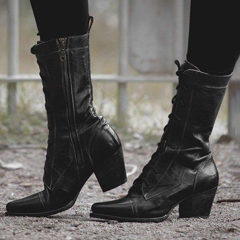 women's lace up low heel boots