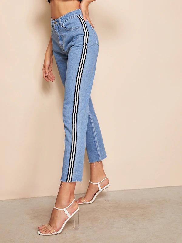 striped tape side jeans