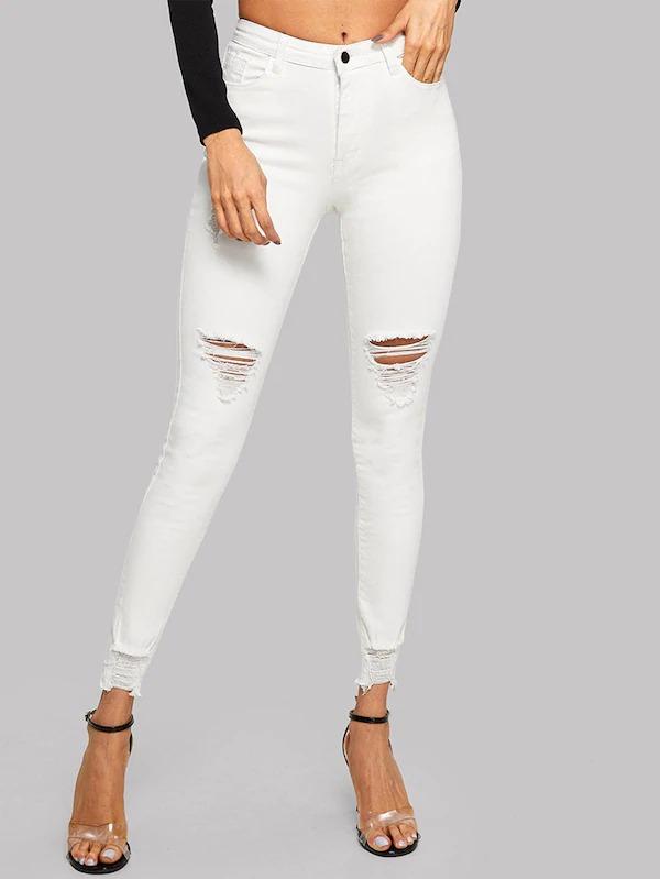 ripped hem jeggings