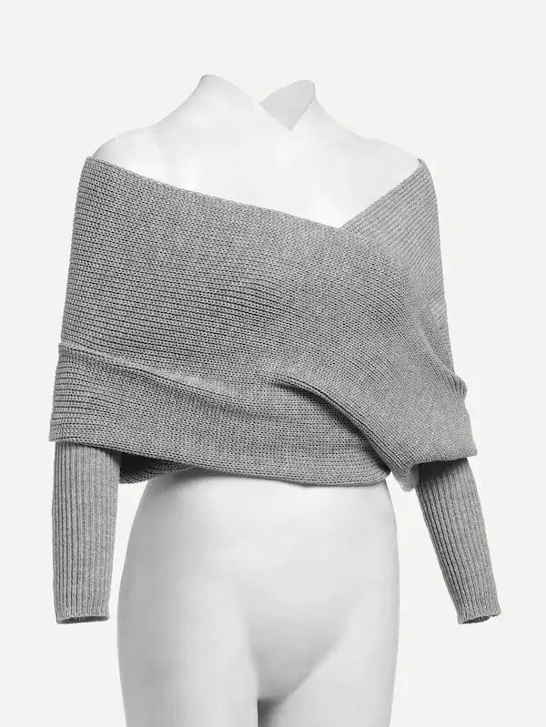 cross wrap off the shoulder sweater