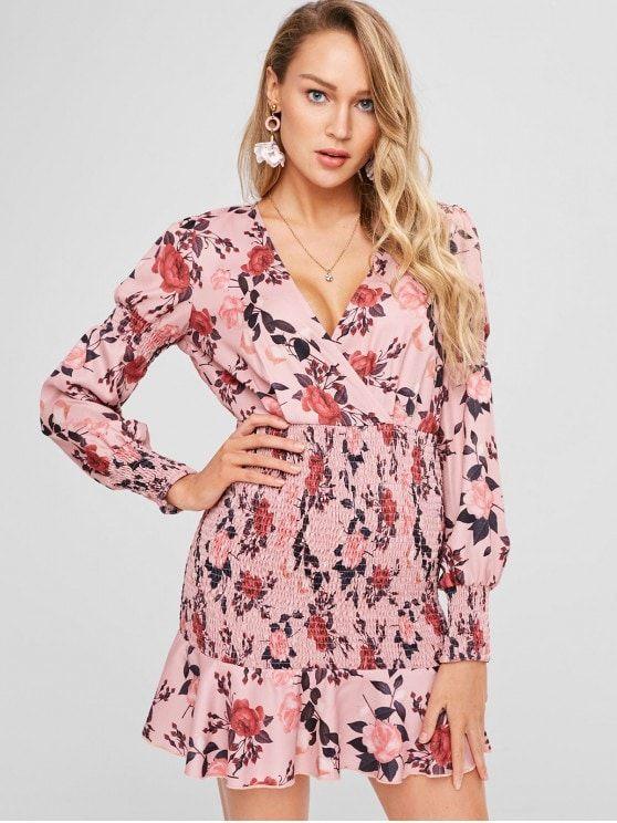 shirred floral dress