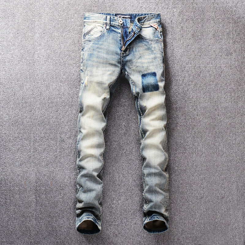 elastic ripped jeans