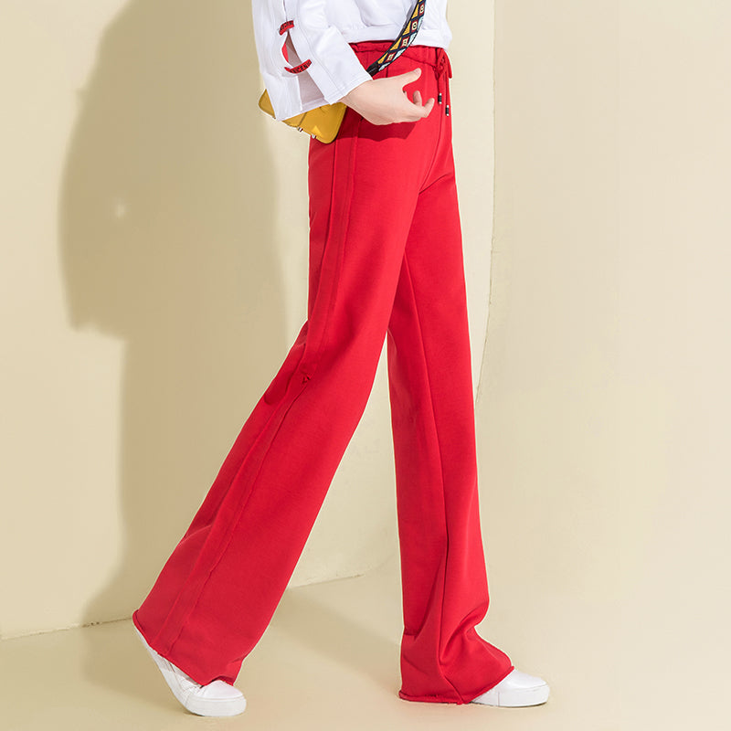 red high waisted wide leg pants