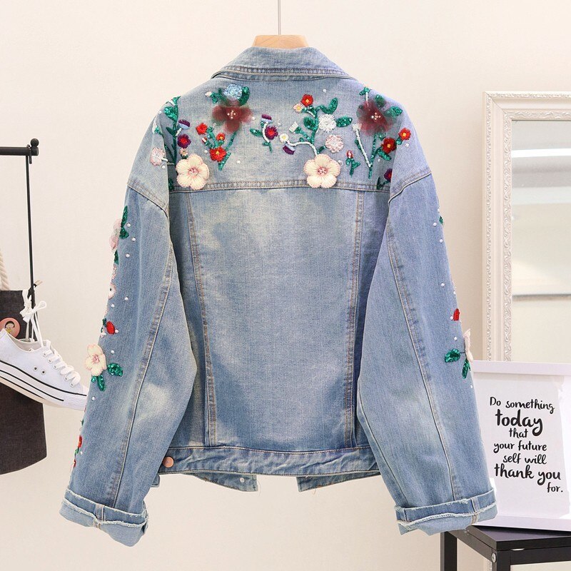 floral embroidered denim jacket