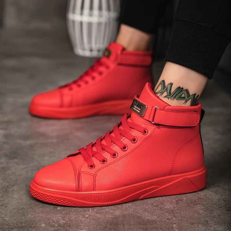 Black Red Men Lace Up Ankle Boots Flats 