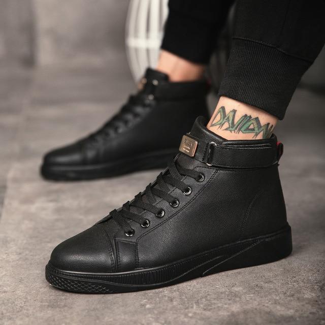 Black Red Men Lace Up Ankle Boots Flats 