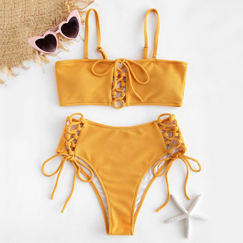 high waisted high leg bikini set