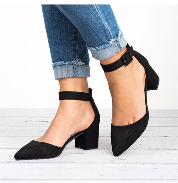 Low Heels Sandals Ankle Strap Shoes 