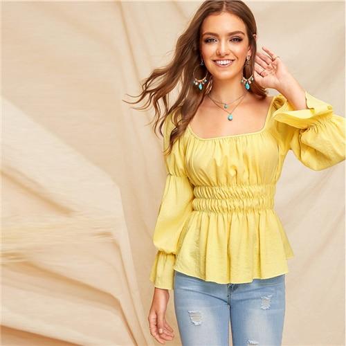 yellow shirred top