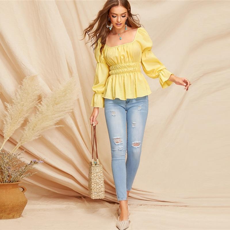 yellow shirred top